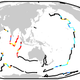 Global spread of mid-ocean ridges. Colors indicate maximum gravity anomalies. (Credit: Joseph Byrnes)